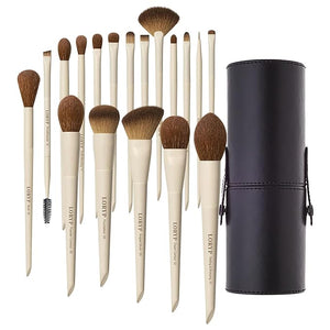 LORYP 18 Piece Makeup Brushes Set Labeled Face and Eye Brush Set Complete with Foundation Concealer Contour Blending Blush Eyeshadow Brushes with Travel Holder Case