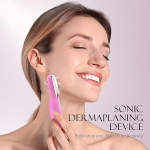 Sonic Dermaplane Razor for Women Face Dermaplaning Tool for Face Facial Hair Removal for Women Sonic Edge Technology Peach Fuzz with 16 Replaceable Blades(Pink)