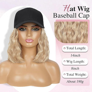 HANYUDIE Hat Wig for Women Wig Cap with Curly Hair Extensions Hat with Hair Wave Adjustable Baseball Cap Wigs