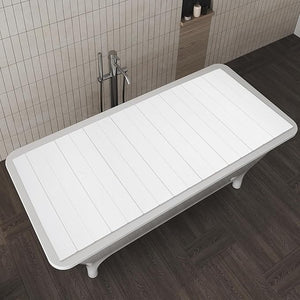 Bathtub Cover 70.8 x 31.5 Folding PVC Bathtub Cover Adjustable Anti-dust Shutter Bath Lid Insulation Bathtub Tray for Most Tubs in Home Bathroom Spa (White)