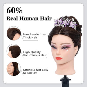 Mannequin Head 80% Human Hair - 28 Inch Make up Cosmetology Manikin Practice Doll Head with HairBraiding Hairdressing Head for Hair Styling with Table Clamp + DIY hair Styling Set
