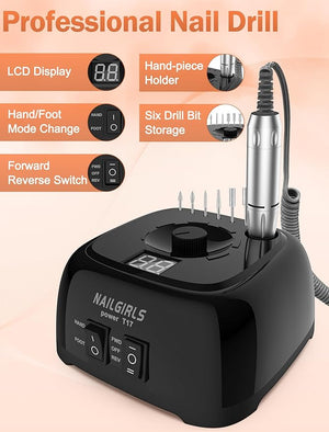 NAILGIRLS Nail Drill35000RPM Professional Nail Drill Machine with Speed DisplayElectric Nail File Set for Acrylic Nails Gel Nails Polishing Shaping (Black)