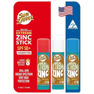 Sun Zapper Extreme Zinc Oxide Sunscreen Stick ? SPF 50+ Water Resistant ? 3-Pack (Red White Blue) ? For Face ? Made in Australia