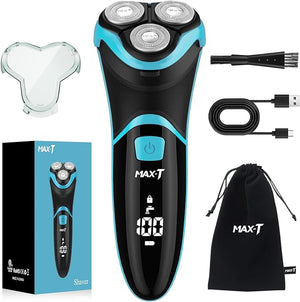 MAX-T Electric Shaver for Men, Cordless Electric Razor with Travel Case, Wet &amp; Dry Use Men's Razor with Pop-Up Trimmer, 3D Rechargeable IPX7 Waterproof Rotary Shaver
