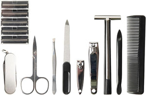 Trim Men Men's Essential Grooming Kit Travel Set Nail Clippers Fingernails &amp Toenails Hair Styling Comb Face Razor Beard Trimming Scissors Carrying Case Nail Care Tools 14 Piece Set