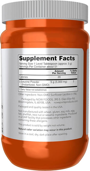NOW Foods Sports Nutrition L-Leucine Powder Builds Lean Tissue* Amino Acids 9-Ounce