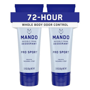 Mando Whole Body Deodorant For Men - Invisible Cream - 72 Hour Odor Control - Aluminum Free Baking Soda Free Skin Safe - 3 ounce (Pack of 2) - Pro Sport