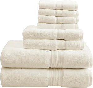 Madison Park 800GSM 100% Cotton Luxury Bathroom Towels ,Long Oversized Linen Cotton Bath Towel Set , 8-Piece Include 2 Bath Towels, 2 Hand Towels &amp; 4 Wash Towels, Cream