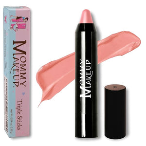 Mommy Makeup Triple Sticks Lipstick, Cream Blush &amp; Treatment All-In-One with Shea &amp; Cocoa Butter - Soft &amp; Creamy Moisturizing Lip Crayon For Lips &amp; Cheeks (Glinda)