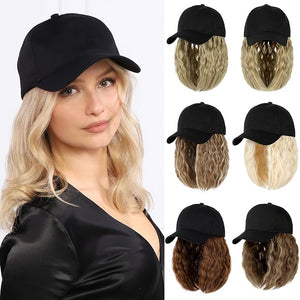 Baseball Cap with Hair Extensions Hat Wig Adjustable Hat Attached Curly Wave 14" Synthetic Hairpiece for Women Ash Blonde