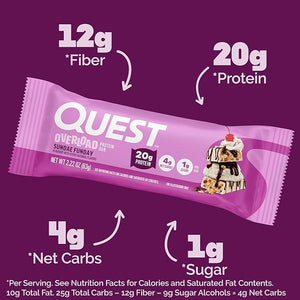 Quest Nutrition Overload Protein Bars Sundae Funday 20g Protein 1g Sugar 4g Net Carbs Gluten Free 12 Count