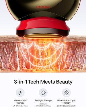 JMOON Microcurrent Facial Device, M30U Red Light Therapy for Face, Safe Anti Aging Skin Care, 4 Modes, 5 Energy Levels for Full Face Lift and Ideal for Smile Lines, Eyes, and Forehead (Red)
