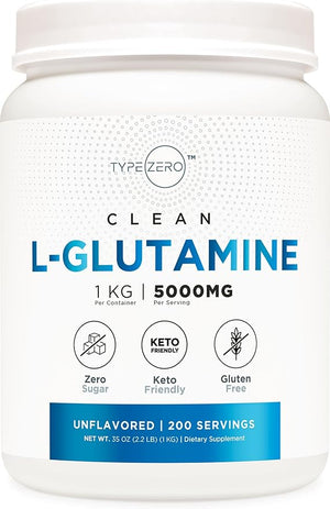 Type Zero L Glutamine Powder KG 5000mg Serving Size - 6-Month Supply L-Glutamine Supplement for Gut Health Gastrointestinal Lining Support &amp Recovery for Women/Men - Vegan Gluten Free No Fill