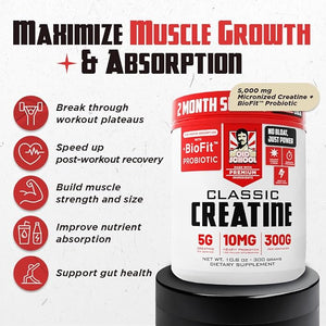 Old School Labs Micronized Creatine Monohydrate with No Bloat BioFit¢â Probiotic - Men &amp; Women Post-Recovery Powder for Strength &amp; Performance - 60 Servings Unflavored