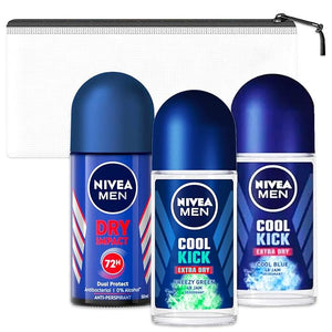 Platinum Series Nivea Men's Deodorant Roll-On Bundle - Includes 3 Variety Packs of Nivea Men's Deodorant Roll-Ons and More | Men's Deodorant and Antiperspirant Roll-On Pack of 3