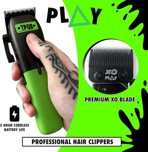 TPOB Play Barber Hair Clippers for Men 7500 RPM with Rubber Grips (Black/Green/Pink)