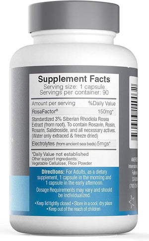 Rosavin Plus¢ç with Electrolytes- Siberian Rhodiola rosea 90 V-capsules 150mg by AMERIDEN INTERNATIONAL INC