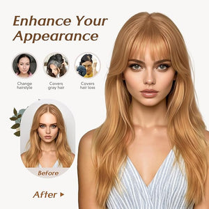 Rich Choices Real Human Hair Toppers for Women 3D Cover Clip in Bangs 100% Remy Human Clip in Silk Base Hair Topper with Bang for Thinning 150% Density 14 Inch #6 Light Brown