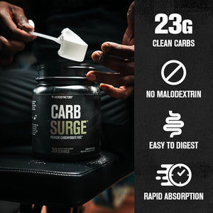 Jacked Factory Carb Surge - Premium Carbohydrate Powder with Carb10 Pea Starch &amp Cluster Dextrin for Fast-Acting Intra Workout Carbs &amp Increased Energy - 30 Servings Unflavored