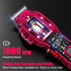 Professional Hair Clippers for Men, Cordless Barber kit for Hair Cutting &amp; Grooming, Pink Hair Clippers Set for Barber Haircut with LED Display 8 Fade Taper Combs