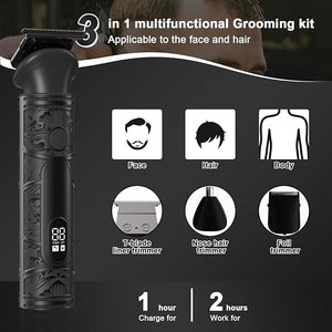 Professional 3-in-1 Beard Trimmer &amp Hair Clipper Kit for Men - Electric Shaver for Head Face Body Nose &amp Ear Hair Grooming- Rechargeable Cordless LCD Display - Perfect Men's Gift
