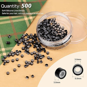 NEWISHTOOL Hair Extension Tool Kit - Silicone Micro Beads Stainless Steel Beads Plier Metal Bead Threader and Needle Pulling Hook for Beading Hair Extensions Girls Cosplay Party Hair Styling Tool