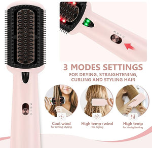 Prizm One-Step Hair Dryer Straightening Brush Hair Straightener Brush with 3 Control Modes Negative Ion &amp Infrared Technology for Smooth Frizz-Free Hair Anti-Scald Pink