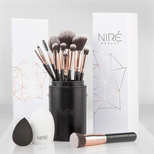 Nir? Beauty 15piece Award Winning Professional Makeup Brush Set: Vegan Makeup Brushes with Case Makeup Sponge Brush Cleaner Guide Gift Box