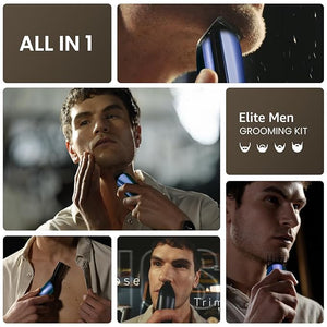 SHPAVVER Beard Trimmer for Men: Professional Barber Hair Clippers - 12-in-1 Cordless Grooming Kit - Waterproof Electric Razor with Turbo Speed &amp Precision Blades Blue