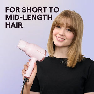 Wavytalk Blow Dryer with Diffuser Mini Hair Dryer with Folding Handle 1600W Quiet Lightweight Hairdryer with Diffuser Compact Design Pinky White