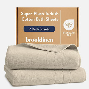 Brooklinen Super-Plush Turkish Cotton Bath Sheets - Set of 2 - Cotton 820 GSM Highly Absorbent Machine Washable Perfect for Home &amp Bathroom (40 x 65 Stone)