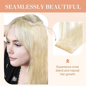 GOO GOO Invisi Edge Clip in Hair Extensions 22inch 140g 7Pcs Injected Seamless PU Clip in Hair Extensions Virgin Real Human Hair 60A Platinum Blonde