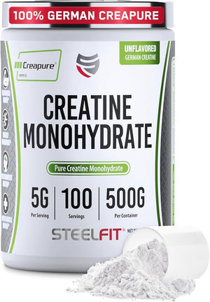 SteelFit Creapure Creatine Monohydrate Powder Unflavored - German Micronized Creatine Powder for Men &amp Women - Gym Workout Nutritional Supplements for Muscle Gain Brain Health &amp Strength Bui