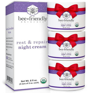 BeeFriendly Organic Night Cream USDA Certified Organic Deep Hydrating &amp Moisturizing Night Time Eye Face Neck &amp Decollete Cream for Women and Men Anti Aging Anti Wrinkle 6 oz - 3 Pack