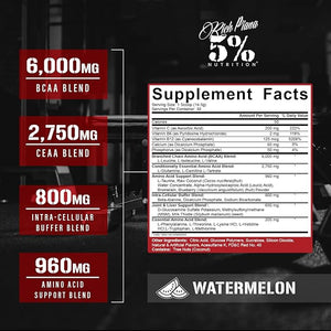 5% Nutrition Rich Piana AllDayYouMay BCAA Powder | Premium Intra &amp Post Workout Amino Acids EAA Electrolytes | Hydration Endurance Recovery | Vegan &amp Keto | 16.9 oz 30 Srvgs (Watermelon)