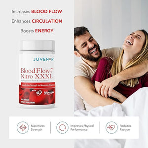 Juvenon BloodFlow-7 Nitric Oxide Supplement with Nitrosigine - Improved Formula for Maximum Absorption - Circulation Booster Blood Pressure Cholesterol Support (180 Count (Pack of 1))