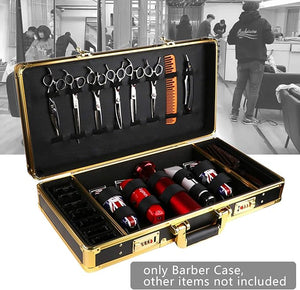 Barber Tool Travel Case Hairdresser Salon Clipper Trimmer Holder Organizer Box Tool Case with lock, Hair Styling Cutting Kit for Clipper Shears Combs Cosmetics Salon Beauty Supplies Gold