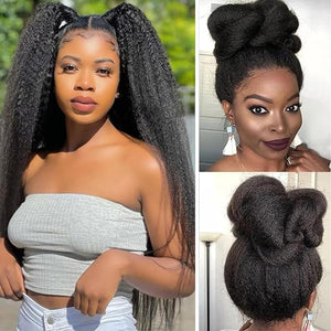 360 Lace Front Wigs Human Hair Kinky Straight, 26 Inch 180% Density Kinky Straight Human Hair Wig 360 Full Lace Frontal Wigs Human Hair for Black Women Can Make Ponytail and Buns