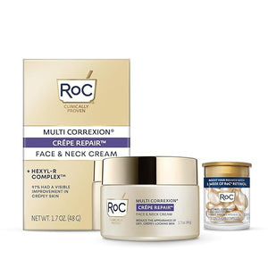 RoC Crepe Repair Anti Aging Daily Face Moisturizer &amp Neck Firming Cream (1.7 oz) + RoC Retinol Wrinkle Smoothing Capsules (7 CT) Skin Care Routine for Women and Men