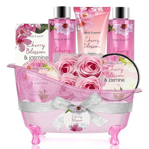 Body &amp Earth Gift Baskets for Women Bath and Body Set for Her Cherry Blossom &amp Jasmine Spa Gifts for Women Christmas Gifts Regalos Para Mujer