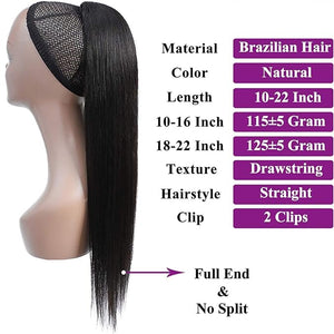 Hair Accessories 8-30 Inches with Drawstring Ponytail Brazilian Real Hair Extensions Straight Ponytail Wig Hair Slices for Black Women Hair Pieces For Women(28 inch)