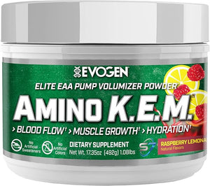 Evogen Amino K.E.M. - EAA &amp BCAA Powder Pump Volumizer | BCAAs Amino Acids Supplement for Blood Flow Muscle Growth &amp Hydration | Natural Sweetened Raspberry Lemonade | 30 Servings
