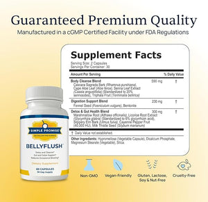 Simple Promise BellyFlush - Gentle Colon &amp Gut Cleanse Supplement with Milk Thistle &amp Bentonite Clay - Supports Constipation Debloat Digestive Detox &amp Flushing - 60 Capsules