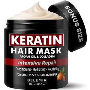 BELEMIR Keratin Hair Mask ? Deep Conditioning for Damaged Hair ? Collagen &amp; Argan Oil Treatment ? Hydrating &amp; Repairing ? Sulfate &amp; Paraben Free ? 500 ml / 16.9 fl oz