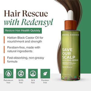 Kreyol Essence - Save Our Scalp Serum (S.O.S Serum) - Redensyl + Haitian Black Castor oil Fuller Looking Hair Cold Pressed Castor Oil Natural Ingredients 1.7 oz