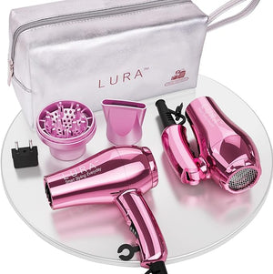 LURA Mini Portable Travel Hair Dryer:Dual Voltage Small Lightweight Blow Dryer with EU Plug1200W Compact Hairdryer with Folding Handlewith Concentrator&ampDiffuser Attachmentfor Women and Men