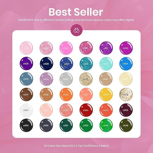 Beetles Fall Gel Nail Polish Set, 36 Colors Gel Polish Set Sparkle Red Pink Glitter Black Nail Kit Free Journey Collection with 3Pcs Base Top Coat Soak off Uv Gel Polish Manicure Kit