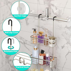 HapiRm Hanging Shower Caddy Organizer - No Drilling Shower Organizer with Hooks Rustproof &amp Waterproof 304 Stainless Steel Bathroom Shelves - Brushed Nickel