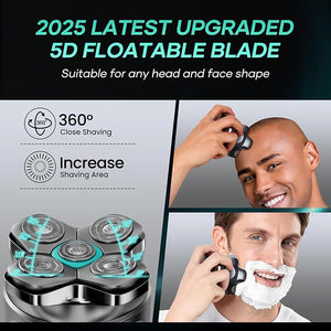 5D Head Shavers for Bald Men - Kensen 2025 Upgraded Large Hair Chamber Bald Head Shavers for Men Best Head Razors for Bald Mens Waterproof USB-C Rechageable 160min Use for Home Office Travel (Green)