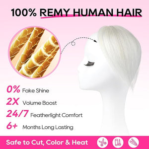 REECHO Human Hair Clip in Hair Volumizer - 2PCs 8 Inch Short Thick Hairpieces for Extra Volume Easy Clip-in Extensions for Thin &amp Fine Hair - White Blonde with Black Strand Mixed